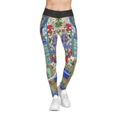 Blue Florals Leggings Women Casual Wear Leggings Aqua Fez Spandex Leggings Floral Print Lounge Wear Leggings | Fifty002