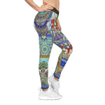 Blue Florals Leggings Women Casual Wear Leggings Aqua Fez Spandex Leggings Floral Print Lounge Wear Leggings | Fifty002