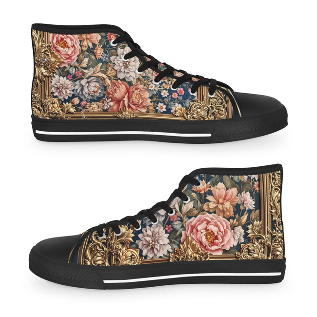 Baroque Fleur Shoes, Unisex High Top Sneakers, Floral Print Shoes, Baroque Florals Shoes, Unisex Canvas Shoes, Florals Sneakers | 104941