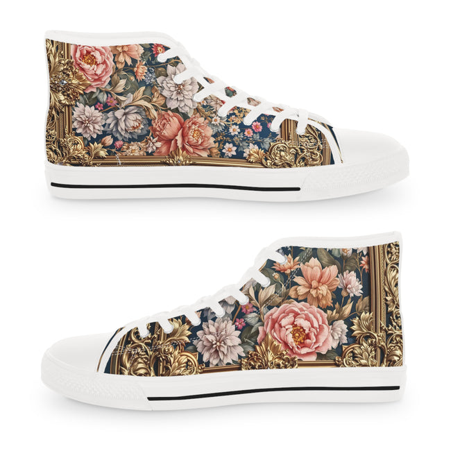 Baroque Fleur Shoes, Unisex High Top Sneakers, Floral Print Shoes, Baroque Florals Shoes, Unisex Canvas Shoes, Florals Sneakers | 104941