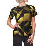 Gold Tiles T-Shirt Unisex All Over Print Tee Black and Gold Unisex T-Shirt Gold Print Tee | X3341