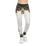 White Baroque Leggings Women Decorative Golden Leggings Casual Wear Spandex Leggings Best Gift Women Lounge Wear | 104922B