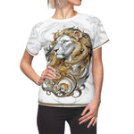 Gold Lion White T-Shirt Unisex All over Print Tee Baroque Lion Unisex T-Shirt | D30001