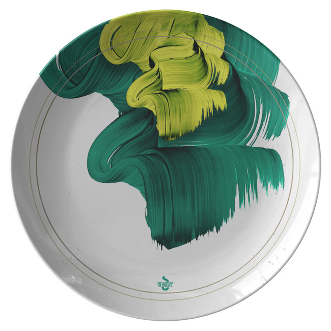 Green Abstract Brush Stroke | 10" Dinner Plate ThermoSāf  | Microwave/ dishwasher Safe Plates | 11186B
