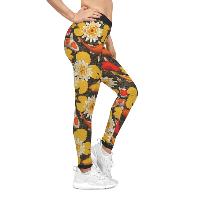 Koi Fish Leggings Women Spandex Leggings Fish and Florals Leggings Casual Wear Women Leggings Lounge Wear | D20017