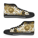 BAROQUE Lion Shoes, Unisex High Top Sneakers, Black & White Canvas Shoes, Golden Lion Sneakers, Unisex Canvas Shoes, Trendy Sneakers - D20142