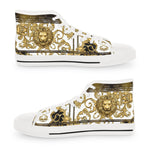 BAROQUE Lion Shoes, Unisex High Top Sneakers, Black & White Canvas Shoes, Golden Lion Sneakers, Unisex Canvas Shoes, Trendy Sneakers - D20142