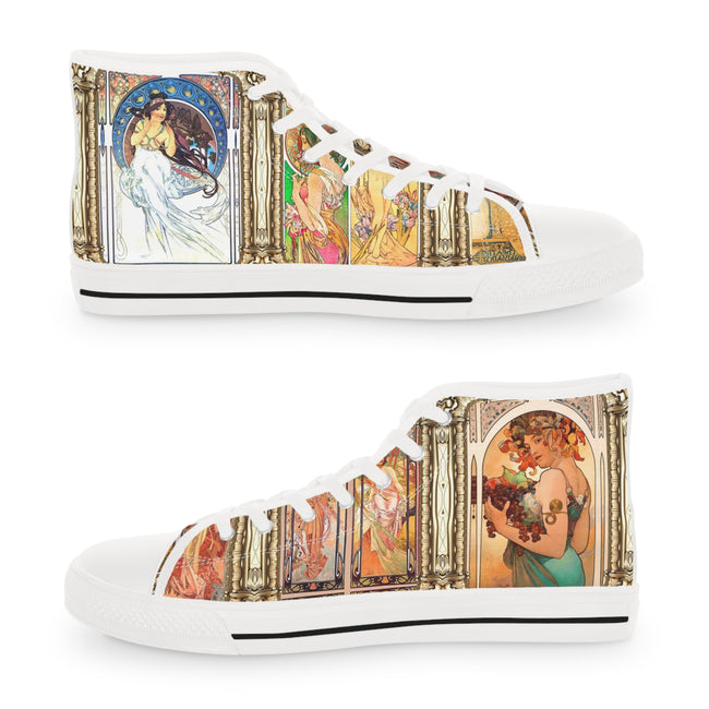 Mucha Art Canvas Shoes, High Top Sneakers, Unisex Canvas Shoes, Art Nouveau Sneakers, Trendy Hi Tops Shoes, Unisex Sneakers | 99005B