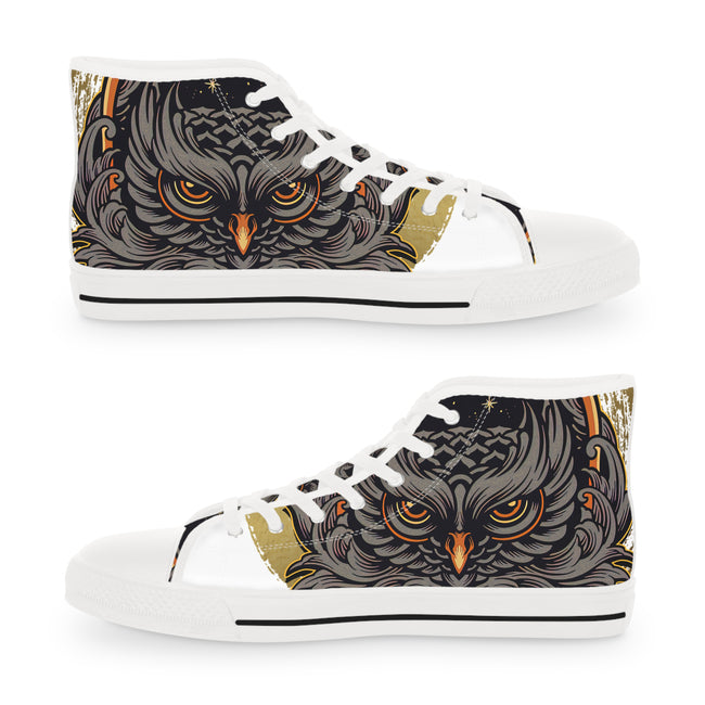 Baroque Owl Canvas Shoes, Unisex High Top Sneakers, Owl Printed Shoes, Unisex Shoes, Owl Print Sneakers, Hi Tops Canvas Shoes, Trendy Sneakers | 002