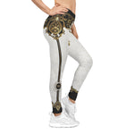 White Baroque Leggings Women Decorative Golden Leggings Casual Wear Spandex Leggings Best Gift Women Lounge Wear | 104922B