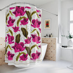 Fuchsia Florals Shower Curtain Floral Print Curtain White Bathroom Curtain | 10091B