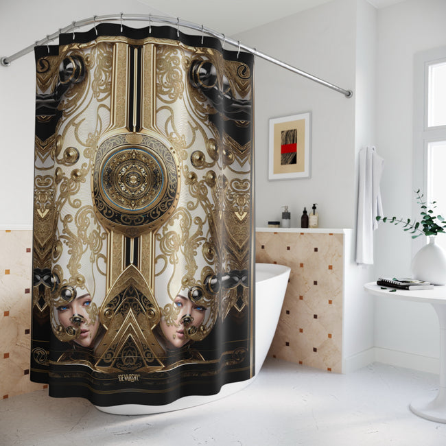 Decorative Gold Shower Curtain Baroque Medallion Curtain Bathroom Curtain | D20206