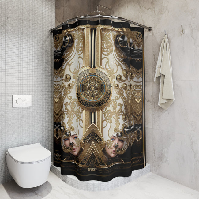 Decorative Gold Shower Curtain Baroque Medallion Curtain Bathroom Curtain | D20206