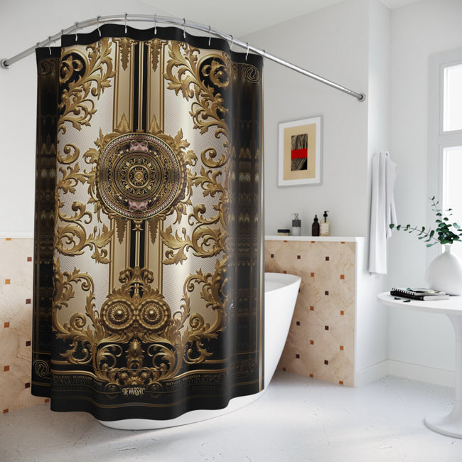 Royal Emblem Shower Curtain Golden Decorative Curtain Baroque Bathroom Curtain | D20207