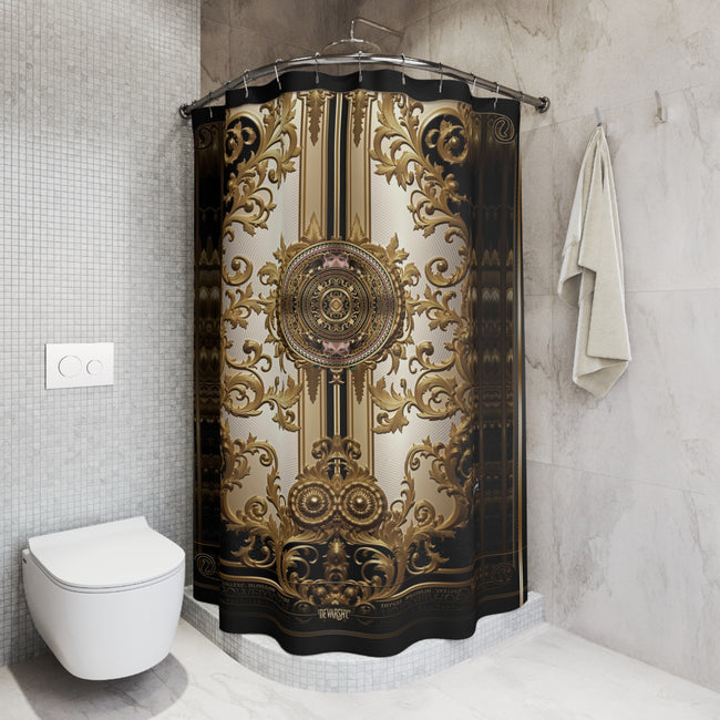 Royal Emblem Shower Curtain Golden Decorative Curtain Baroque Bathroom Curtain | D20207