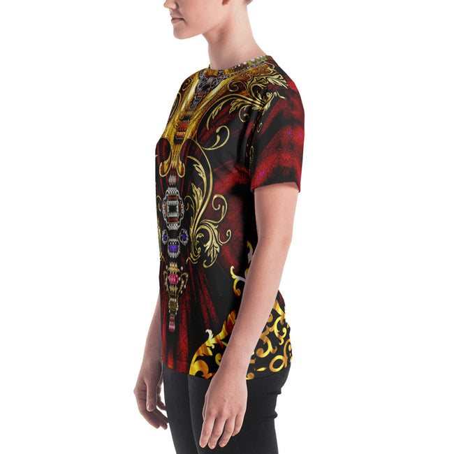 Decorative Maroon Unisex T-Shirt Crew Neck T-Shirt Casual Tees for Men and Women, PF - 1105C