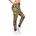 Baroque Angel Leggings Women Spandex Leggings Casual Wear Decorative Golden Leggings Women Lounge Wear | X3451