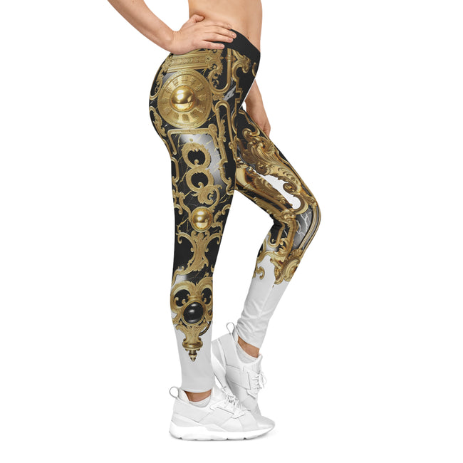 Roman Baroque Leggings Women Ornate Leggings Spandex Casual Wear Leggings Black n White Leggings | X3451