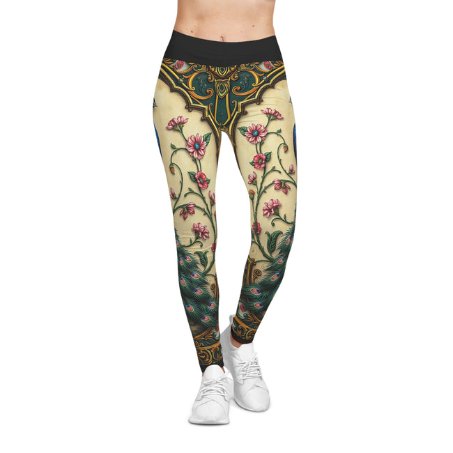 Beige Peacock Leggings Women Peacock Print Leggings Peacock Lovers Gift Women Casual Wear Leggings | X3502