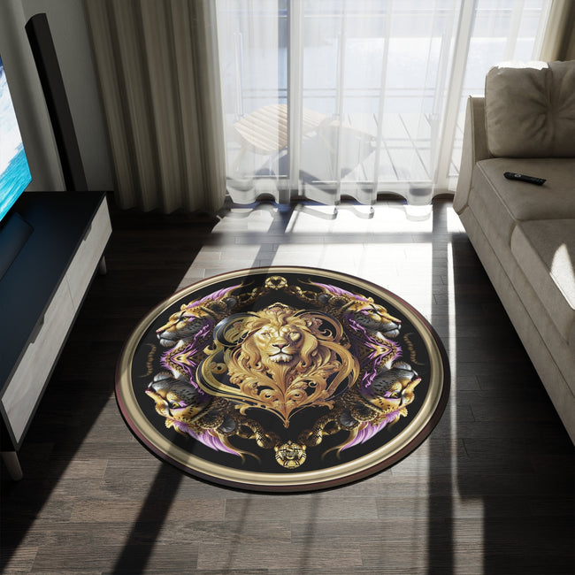 Majestic Lion Round Rug Chenille Round Carpet Best Selling Rug Golden Lion Area Rug Winter Sale Lion Carpet Trending Lion Rug Leopard Print Rug