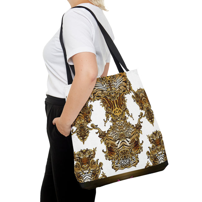 White Animal Print Bag Canvas Tote Bag Tiger Print Handbag White Tote Bag in 3 Sizes | 0009