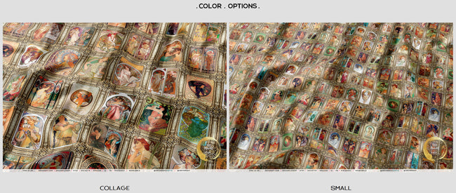 Mucha Collage 3meters Upholstery Fabric, 2 Designs, 13 Fabric Options. Classical Art Fabric by the Yard | D20123