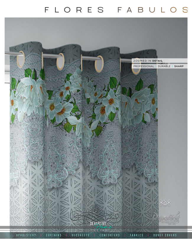 Decorative Floral Grey PREMIUM Curtain Panel, Made to Order on 12 Fabric Options - 10001A