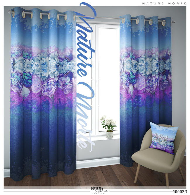 Blue Gradient Floral Print PREMIUM Curtain. Available on 12 Fabrics. Made to Order. 10002D