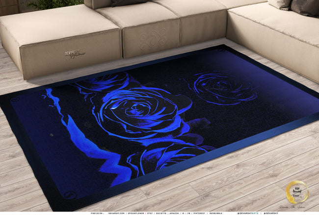 Deep Blue Rose Area Rug, Available in 3 sizes |10003A
