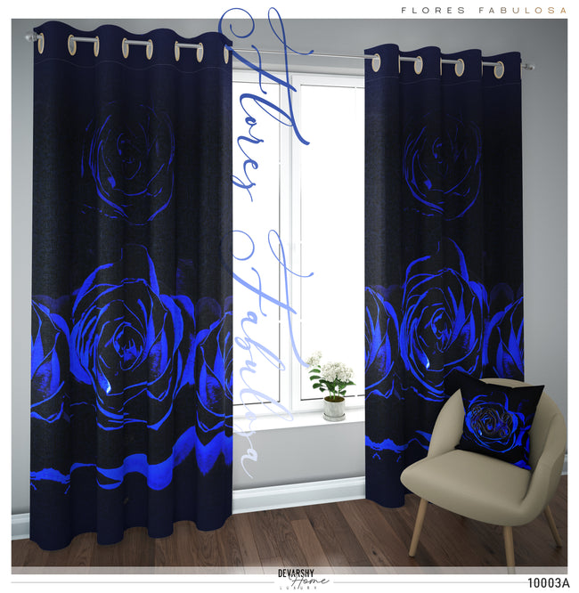 Deep Blue Floral Print PREMIUM Curtain Panel. Available on 12 Fabrics. Made to Order. 10003A