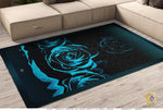 Rose Floral Cyan Area Rug, Available in 3 sizes |10003B