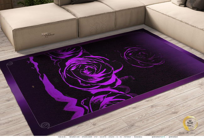 Violet Rose Area Rug Purple Floral Carpet, Available in 3 sizes |10003C