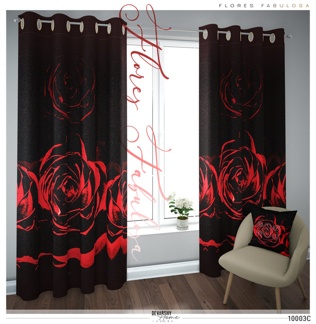 Deep Red Floral Print PREMIUM Curtain Panel. Available on 12 Fabrics. Made to Order. 10003C