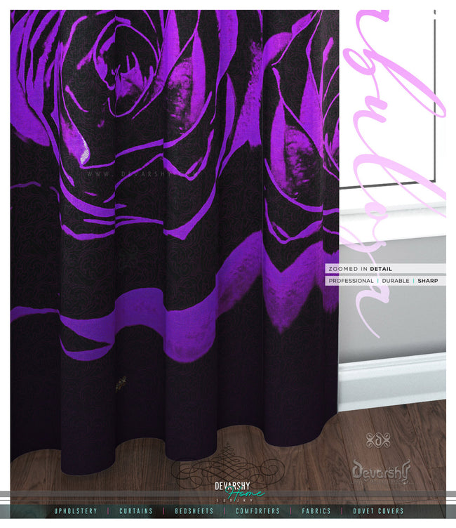 Dark Violet Floral Print PREMIUM Curtain Panel. Available on 12 Fabrics. Made to Order. 10003D