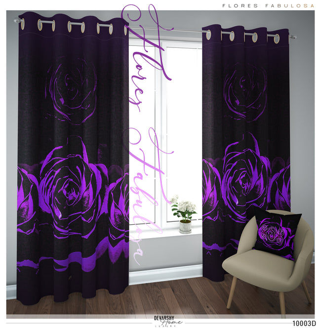 Dark Violet Floral Print PREMIUM Curtain Panel. Available on 12 Fabrics. Made to Order. 10003D