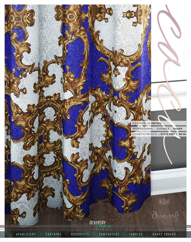Golden Baroque Purple White PREMIUM Curtain. Available on 12 Fabrics. Heavy And Sheer. 100044D