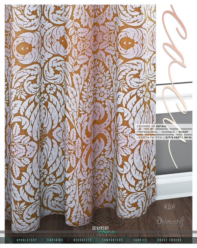 Beige Floral Pattern PREMIUM Curtain panel, Made to Order on 12 Fabric options - 100045A