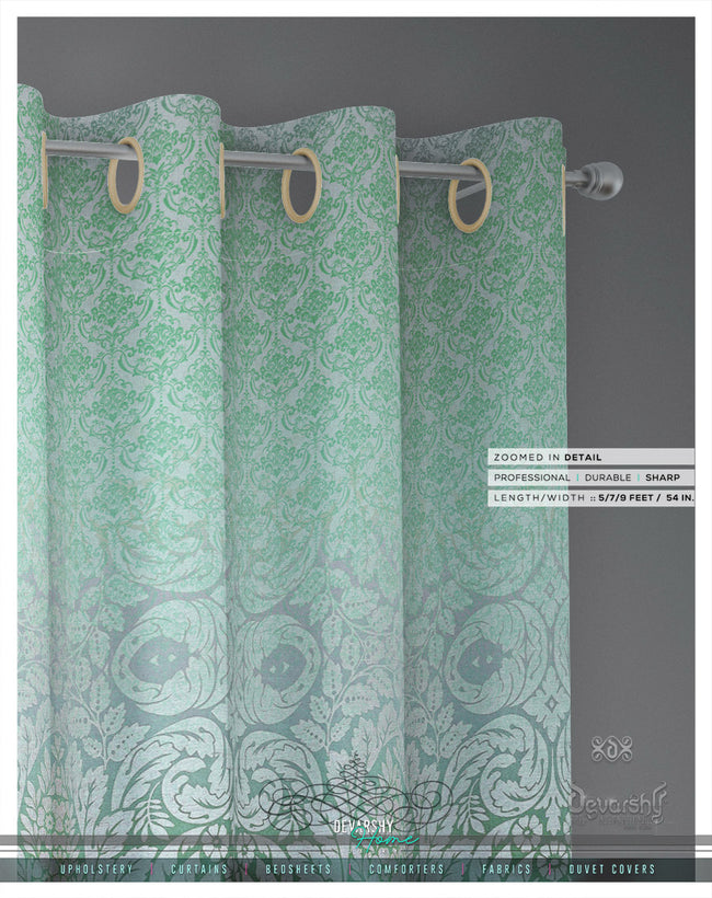 Green Floral Pattern PREMIUM Curtain. Available on 12 Fabrics. Made to Order. 100045C