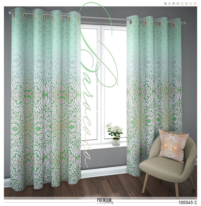 Green Floral Pattern PREMIUM Curtain. Available on 12 Fabrics. Made to Order. 100045C
