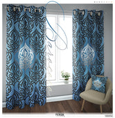 Decorative Damask Blue PREMIUM Curtain. 12 Fabric Options. Made to Order. Heavy And Sheer.  10005C