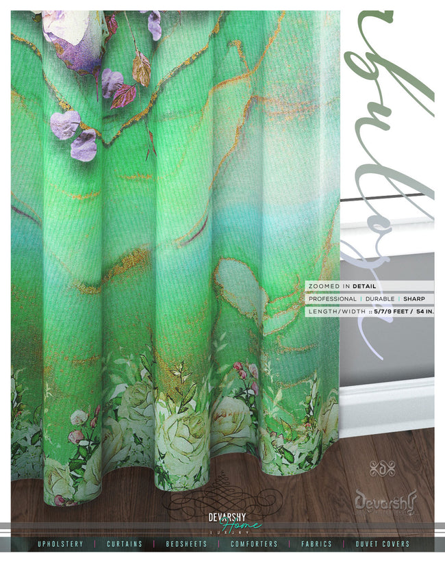 Green Abstract Floral PREMIUM Curtain Panel. Available on 12 Fabrics. Made to Order. 10008A