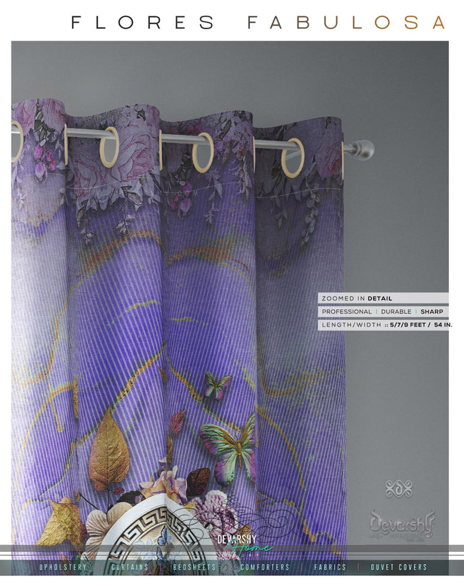 Abstract Orchid Floral PREMIUM Curtain Panel. Available on 12 Fabrics. Made to Order. 10008E