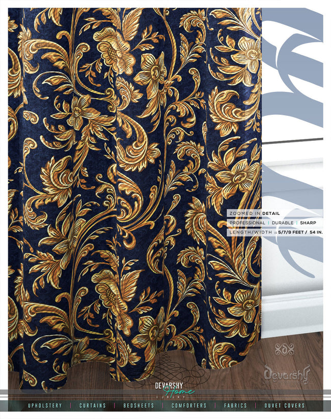 Golden Floral Pattern PREMIUM Curtain Panel. 12 Fabric Options. Made to Order - 100118