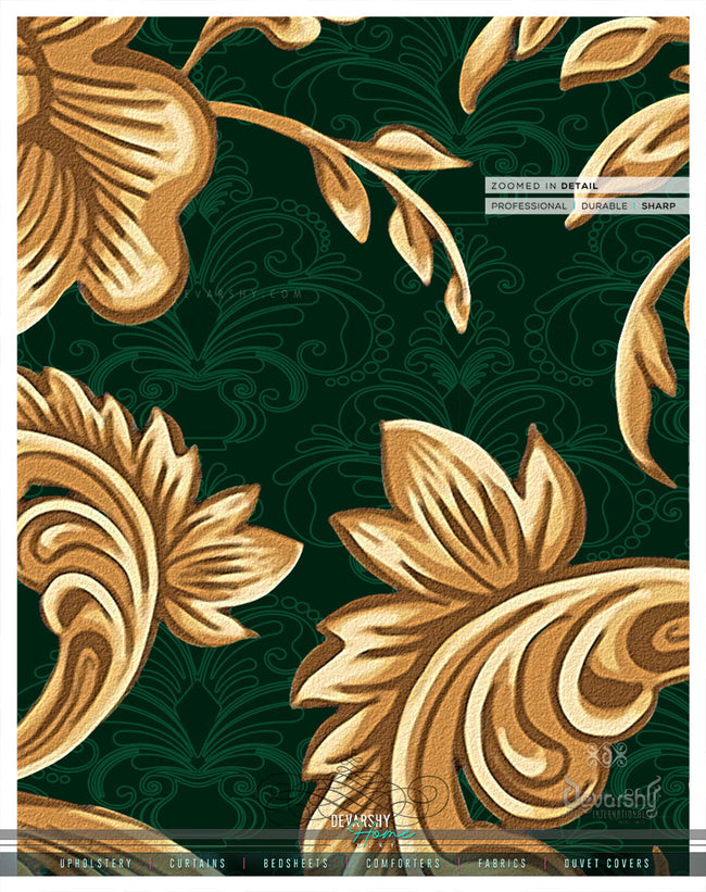 Floral Pattern Green PREMIUM Curtain Panel. Made to Order on 12 Fabric Options - 100121