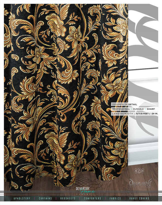 Gold Floral Pattern PREMIUM Curtain Panel, Made to Order on 12 Fabric Options - 100122