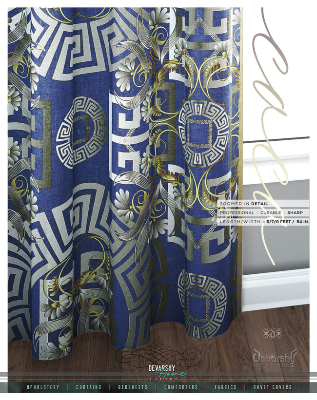 ROCOCO Royal Blue PREMIUM Curtain Panel. Available on 12 Fabrics. Made To Order. 10012
