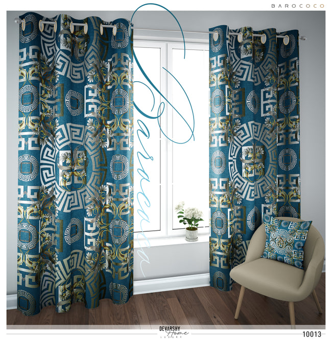 ROCOCO Turquoise PREMIUM Curtain Panel. Available on 12 Fabrics. Made To Order. 10013