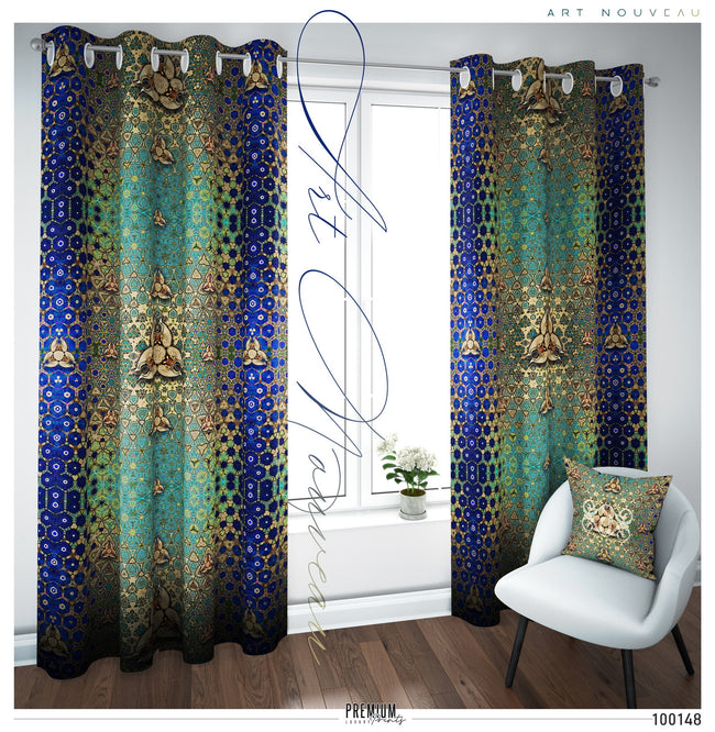 Ornate Gold Art Nouveau PREMIUM Curtain Panel. Available on 12 Fabrics. Made to Order. 100148