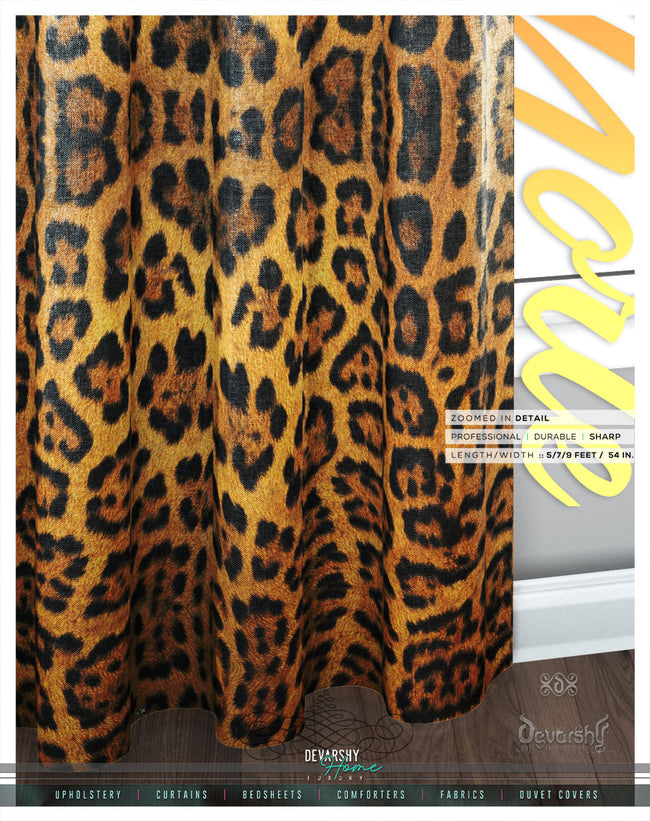 Leopard Print PREMIUM Curtain Panel. Available on 12 Fabrics. Heavy & Sheer. Made to Order. 100167