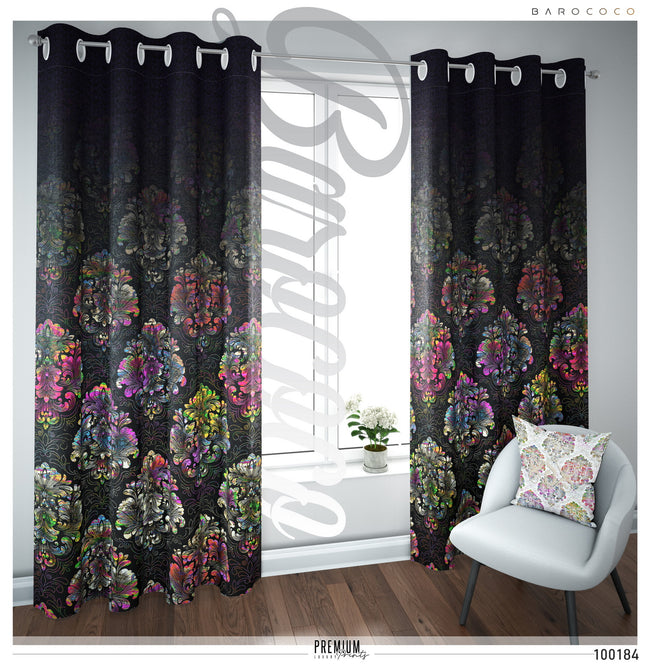 Black Damask PREMIUM Curtain Panel. Available on 12 Fabrics, Heavy & Sheer, Made to Order. 100185